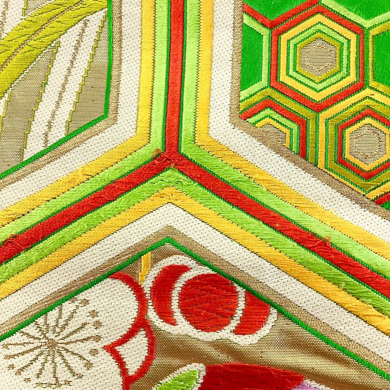 6182# Japanese Vintage Fukuro Obi Belt Kimono Fabric Silk Traditional Embroidery