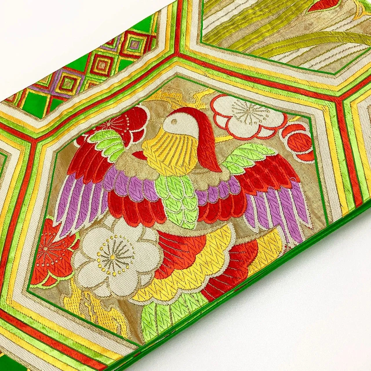 6182# Japanese Vintage Fukuro Obi Belt Kimono Fabric Silk Traditional Embroidery