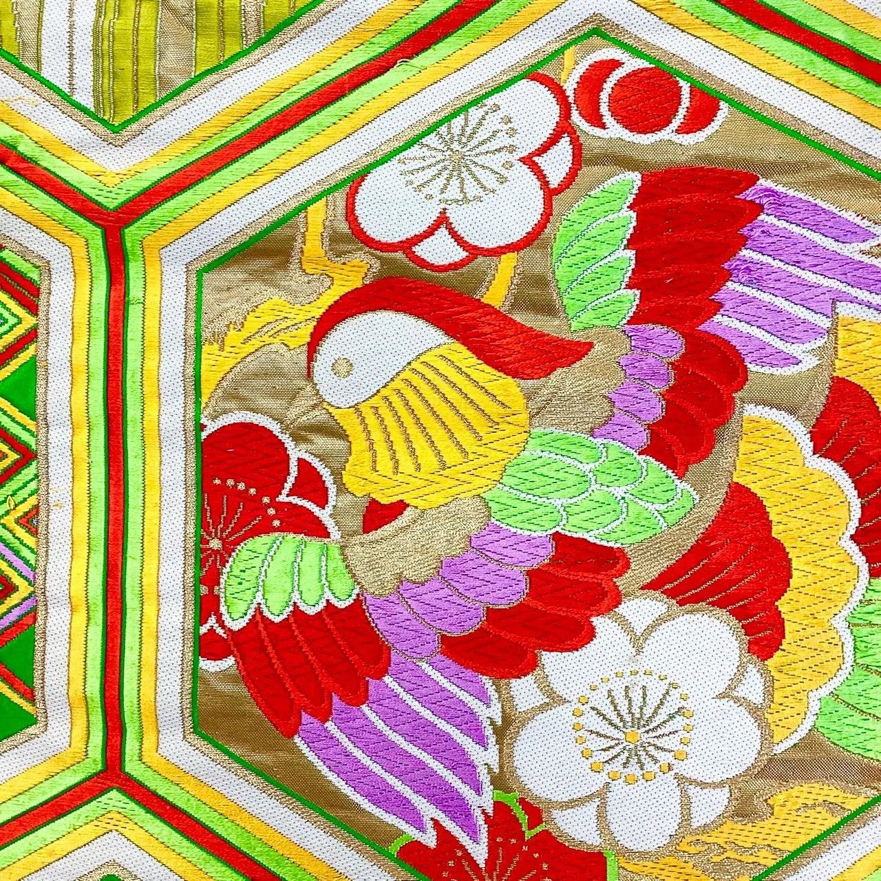 6182# Japanese Vintage Fukuro Obi Belt Kimono Fabric Silk Traditional Embroidery