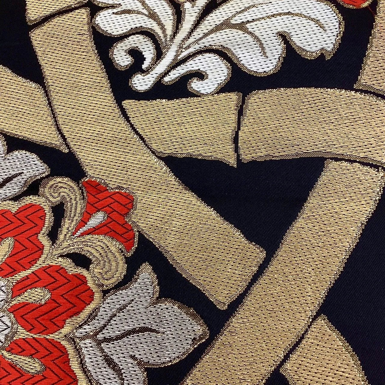 6187# Japanese Vintage Fukuro Obi Belt Kimono Fabric Silk Traditional Black