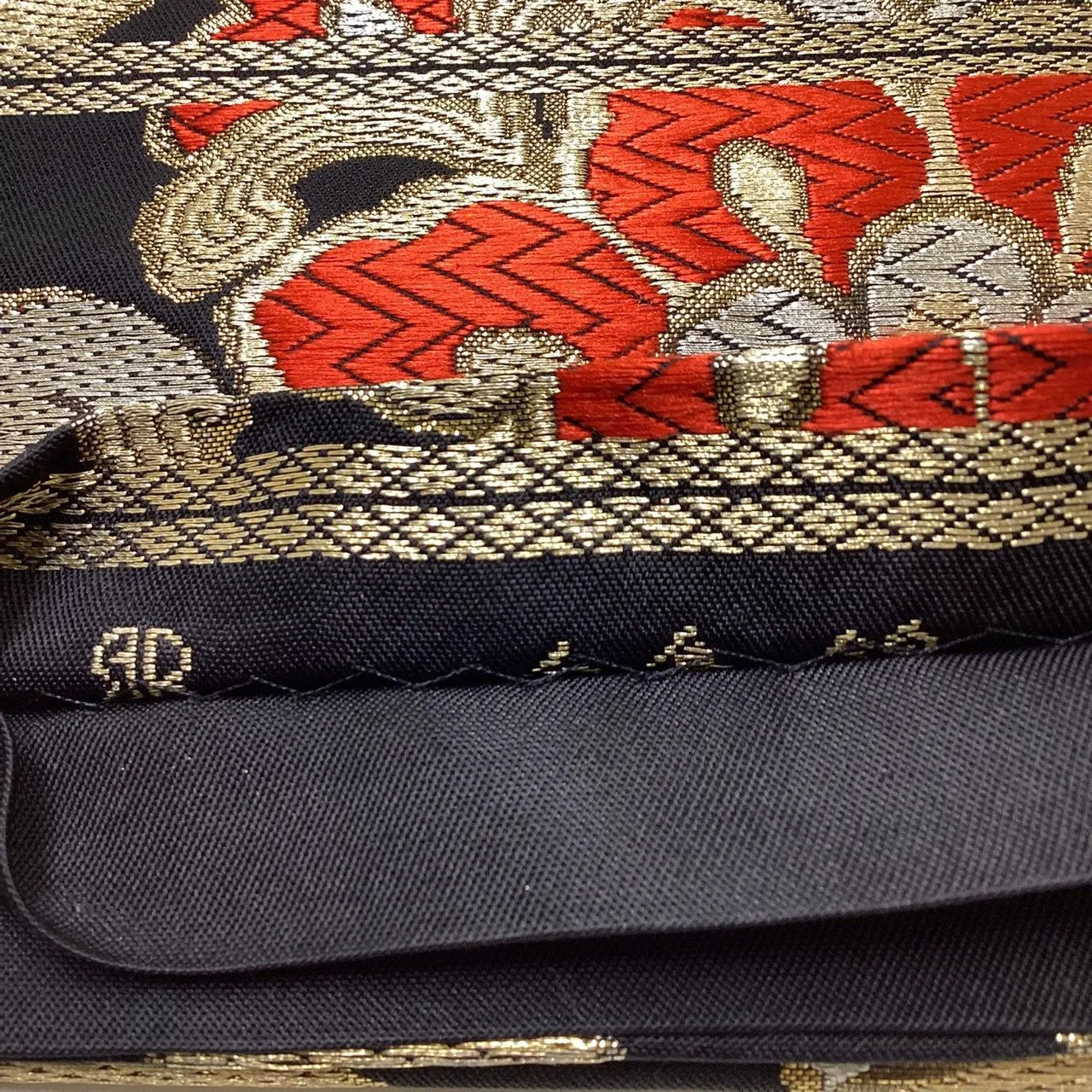 6187# Japanese Vintage Fukuro Obi Belt Kimono Fabric Silk Traditional Black