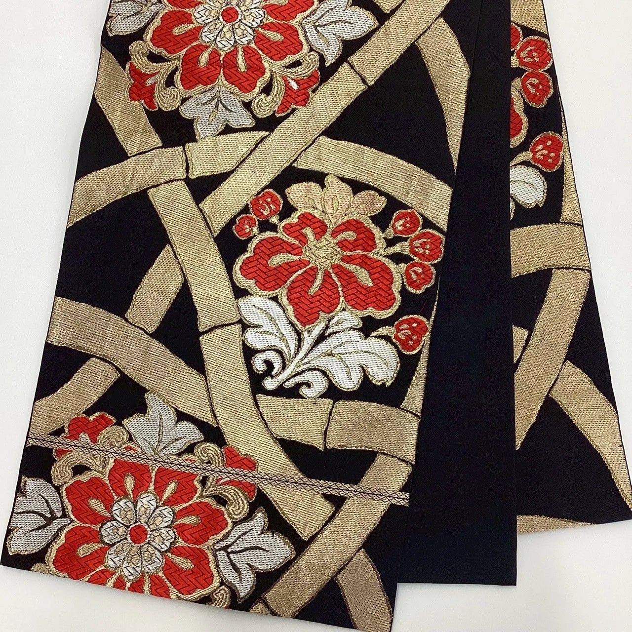 6187# Japanese Vintage Fukuro Obi Belt Kimono Fabric Silk Traditional Black