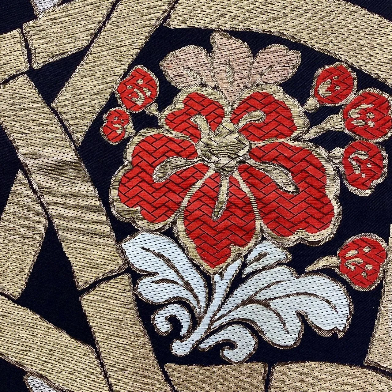 6187# Japanese Vintage Fukuro Obi Belt Kimono Fabric Silk Traditional Black