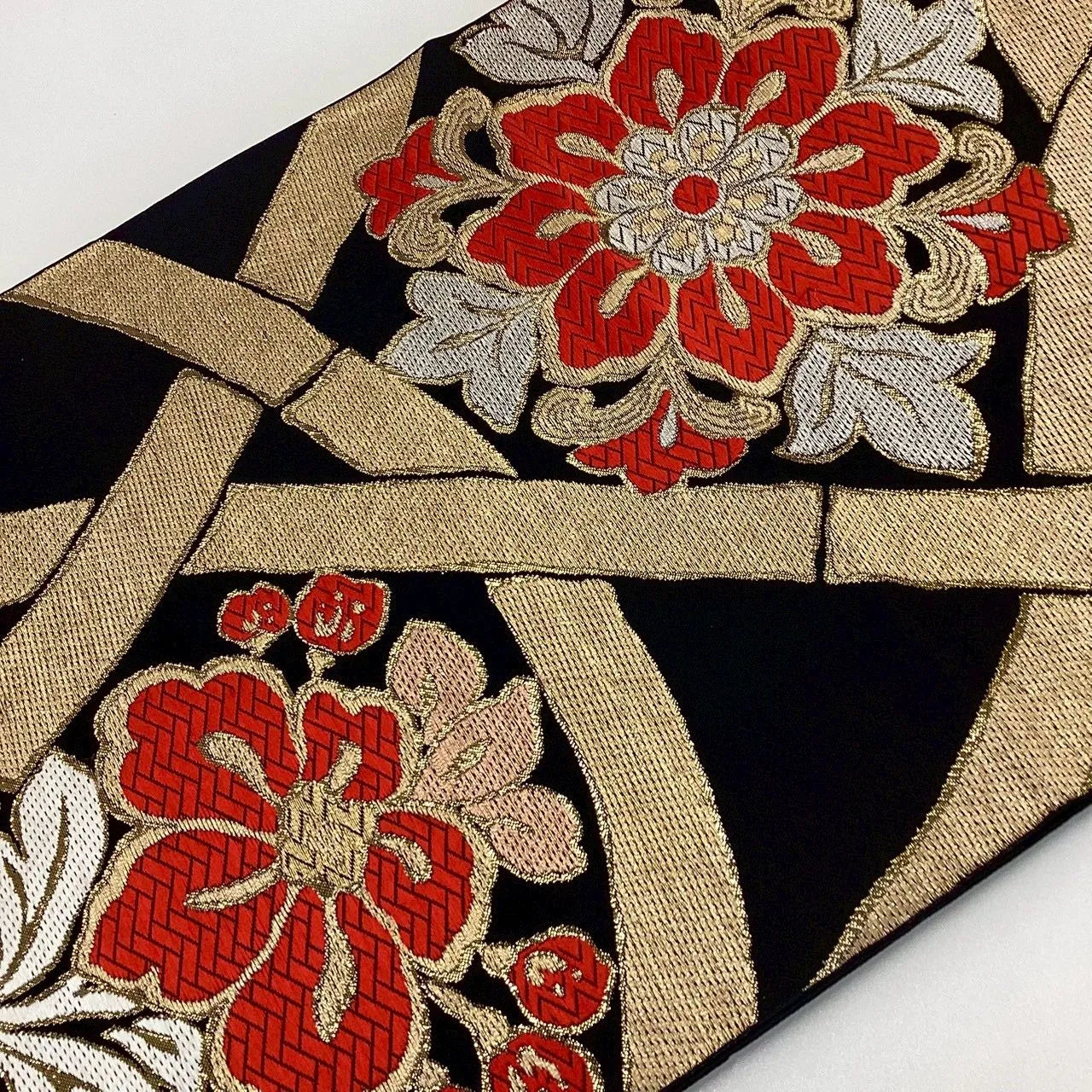 6187# Japanese Vintage Fukuro Obi Belt Kimono Fabric Silk Traditional Black