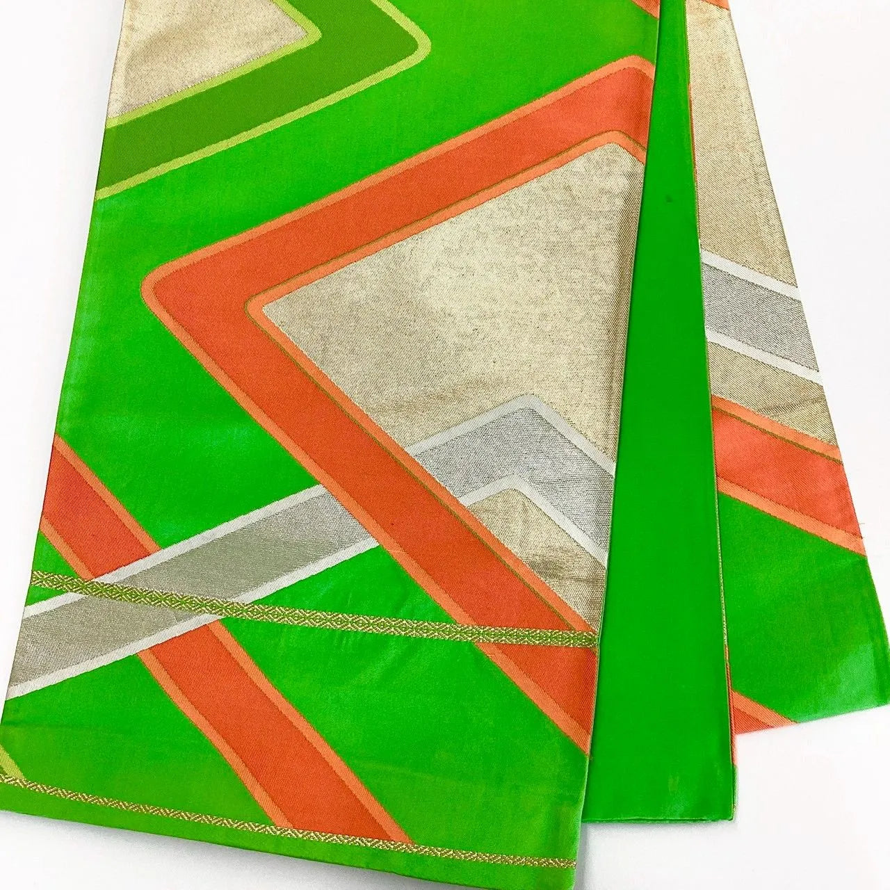 6193# Japanese Vintage Fukuro Obi Belt Kimono Fabric Silk Traditional Green