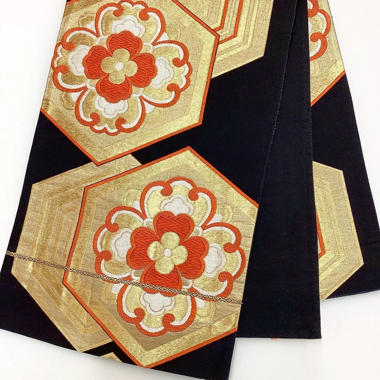 6194# Japanese Vintage Fukuro Obi Belt Kimono Fabric Silk Traditional Black