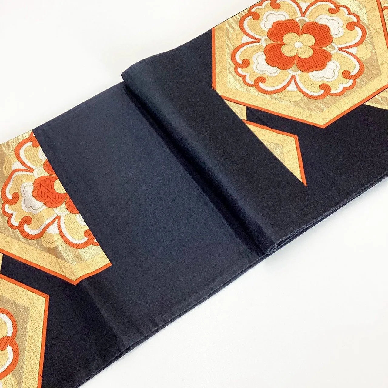 6194# Japanese Vintage Fukuro Obi Belt Kimono Fabric Silk Traditional Black