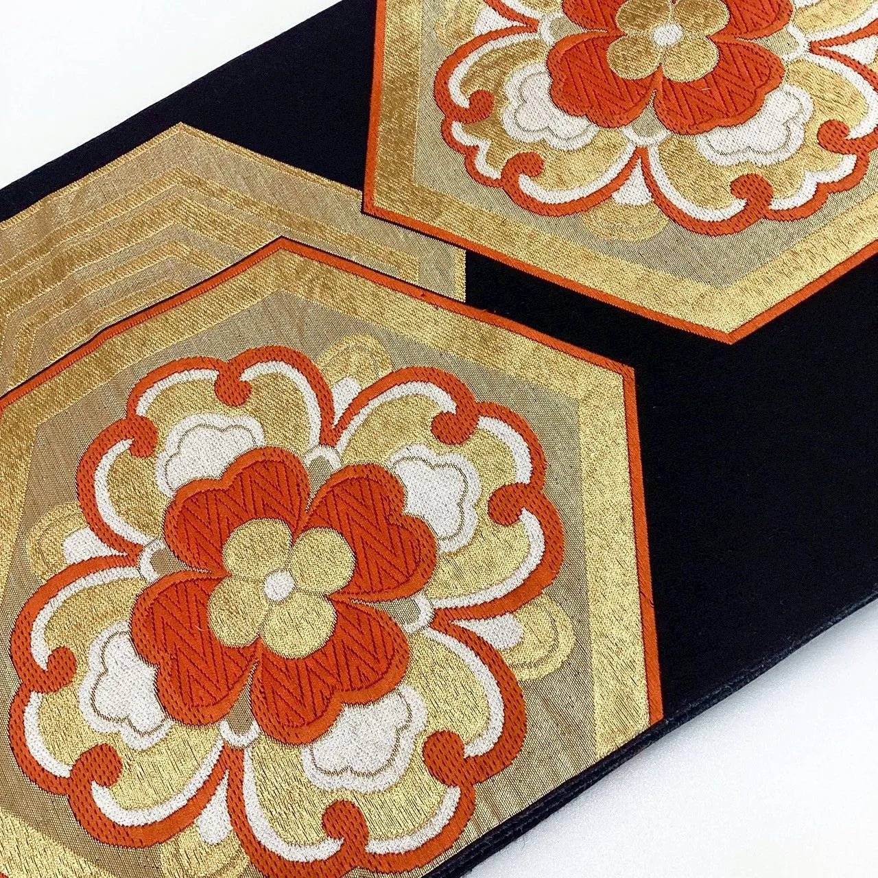 6194# Japanese Vintage Fukuro Obi Belt Kimono Fabric Silk Traditional Black