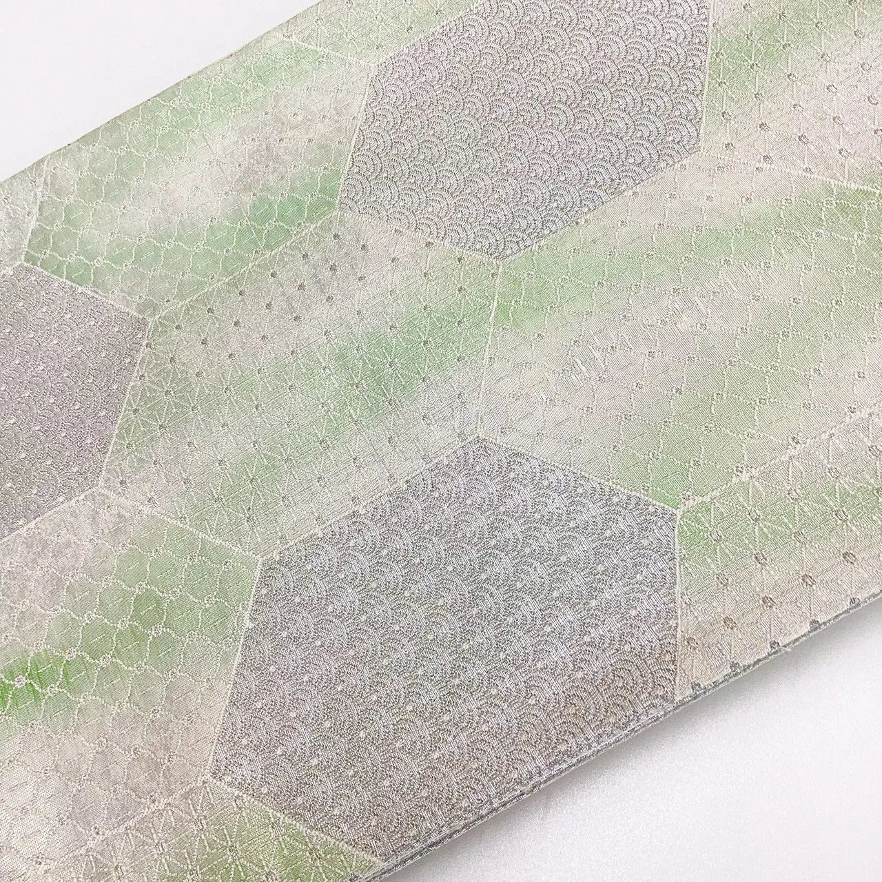 6195# Japanese Vintage Fukuro Obi Belt Kimono Fabric Silk Traditional Silver