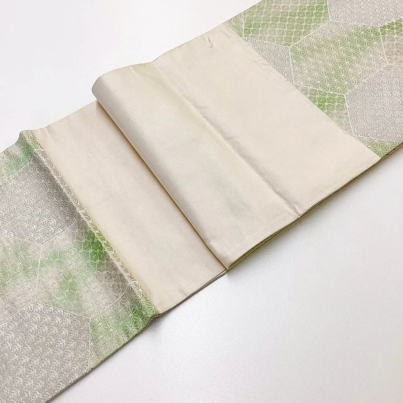 6195# Japanese Vintage Fukuro Obi Belt Kimono Fabric Silk Traditional Silver