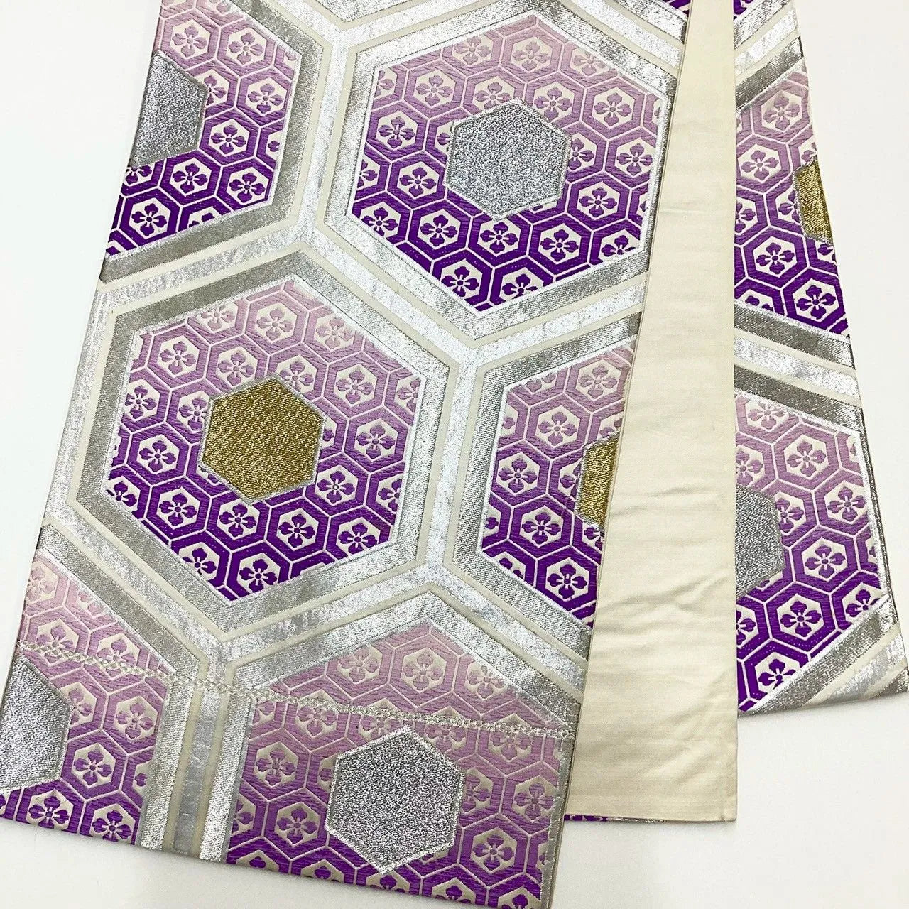 6198# Japanese Vintage Fukuro Obi Belt Kimono Fabric Silk Traditional Embroidery