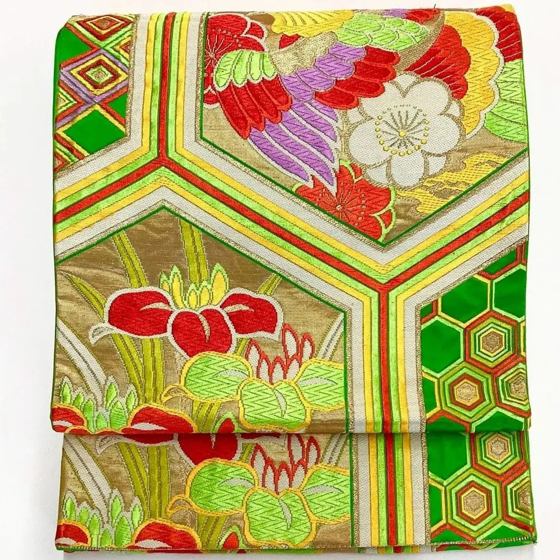 6182# Japanese Vintage Fukuro Obi Belt Kimono Fabric Silk Traditional Embroidery