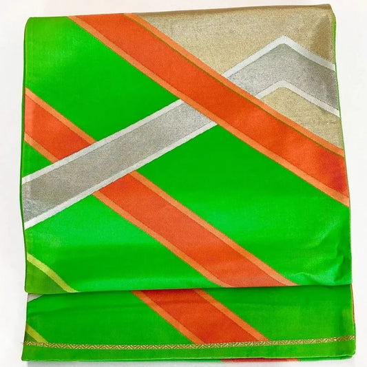 6193# Japanese Vintage Fukuro Obi Belt Kimono Fabric Silk Traditional Green