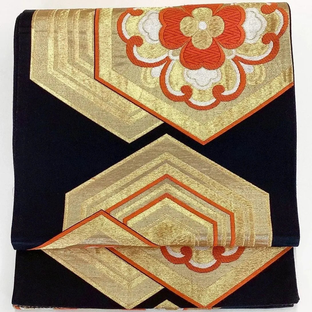 6194# Japanese Vintage Fukuro Obi Belt Kimono Fabric Silk Traditional Black