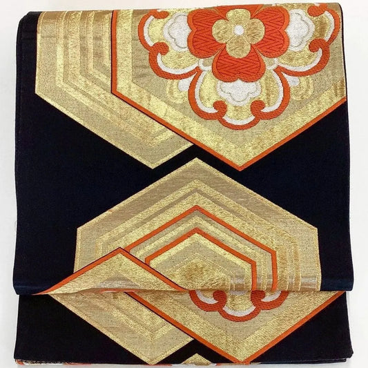 6194# Japanese Vintage Fukuro Obi Belt Kimono Fabric Silk Traditional Black