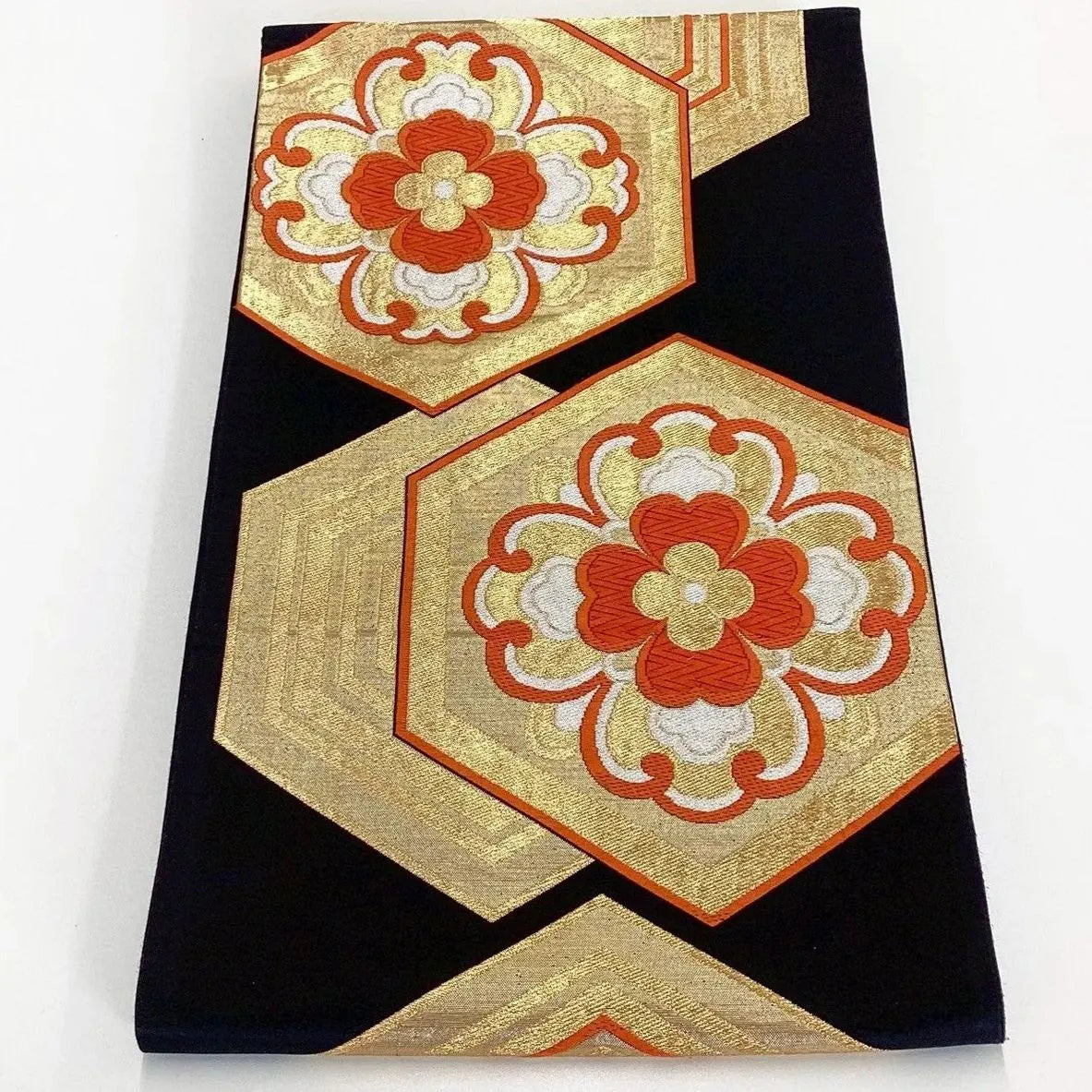 6194# Japanese Vintage Fukuro Obi Belt Kimono Fabric Silk Traditional Black