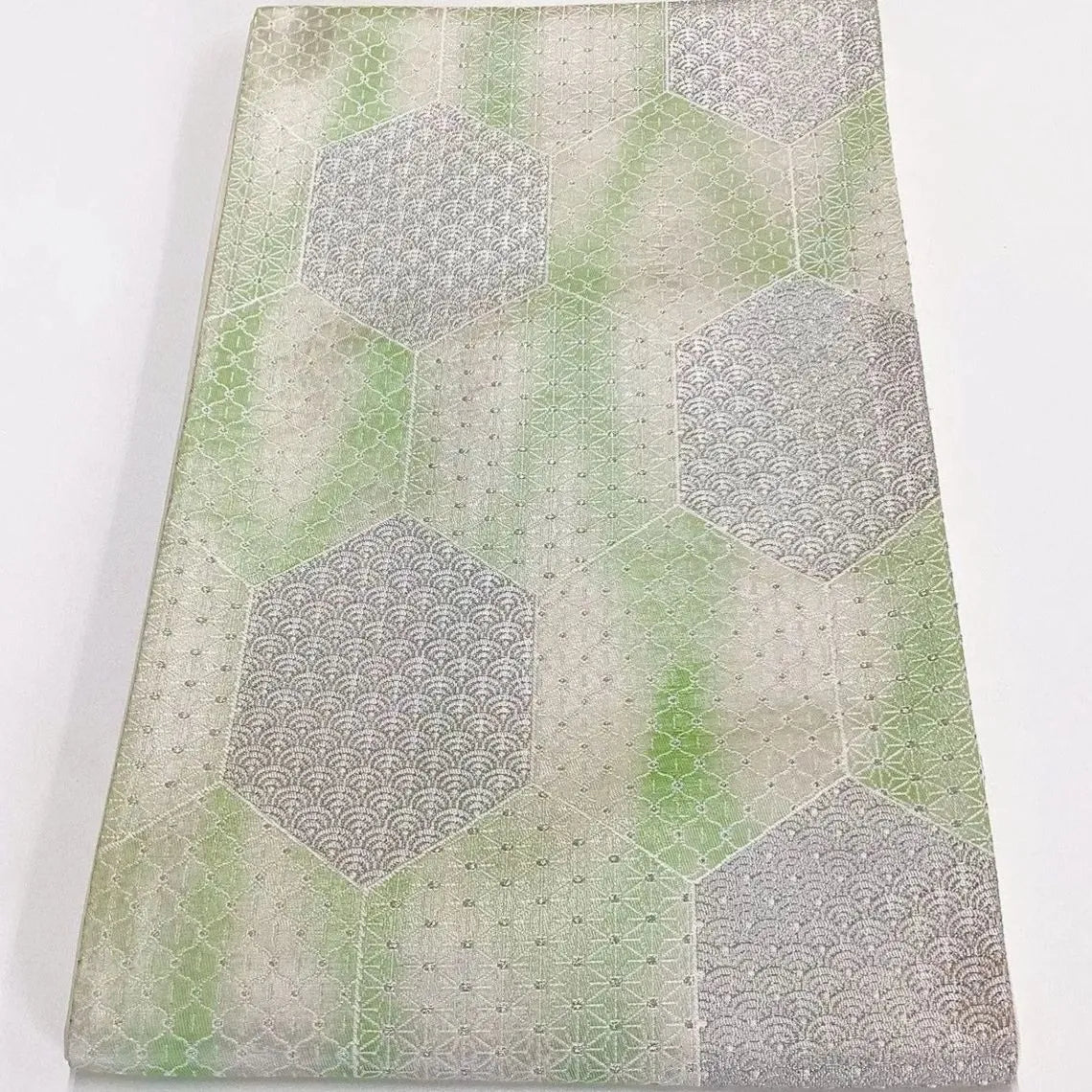 6195# Japanese Vintage Fukuro Obi Belt Kimono Fabric Silk Traditional Silver