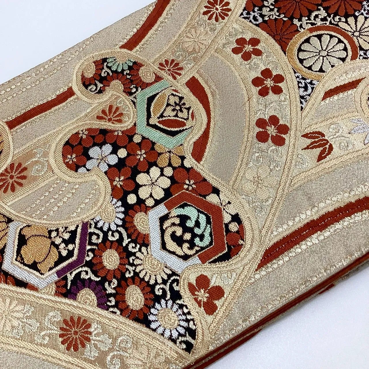 6200# Japanese Vintage Fukuro Obi Belt Kimono Fabric Silk Traditional Untailored