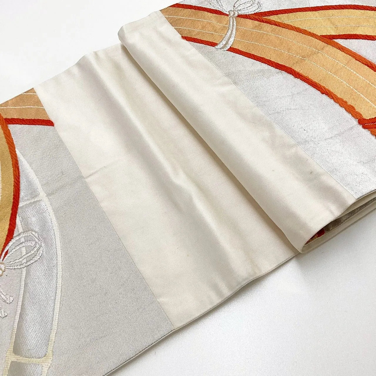 6201# Japanese Vintage Fukuro Obi Belt Kimono Fabric Silk Traditional Silver