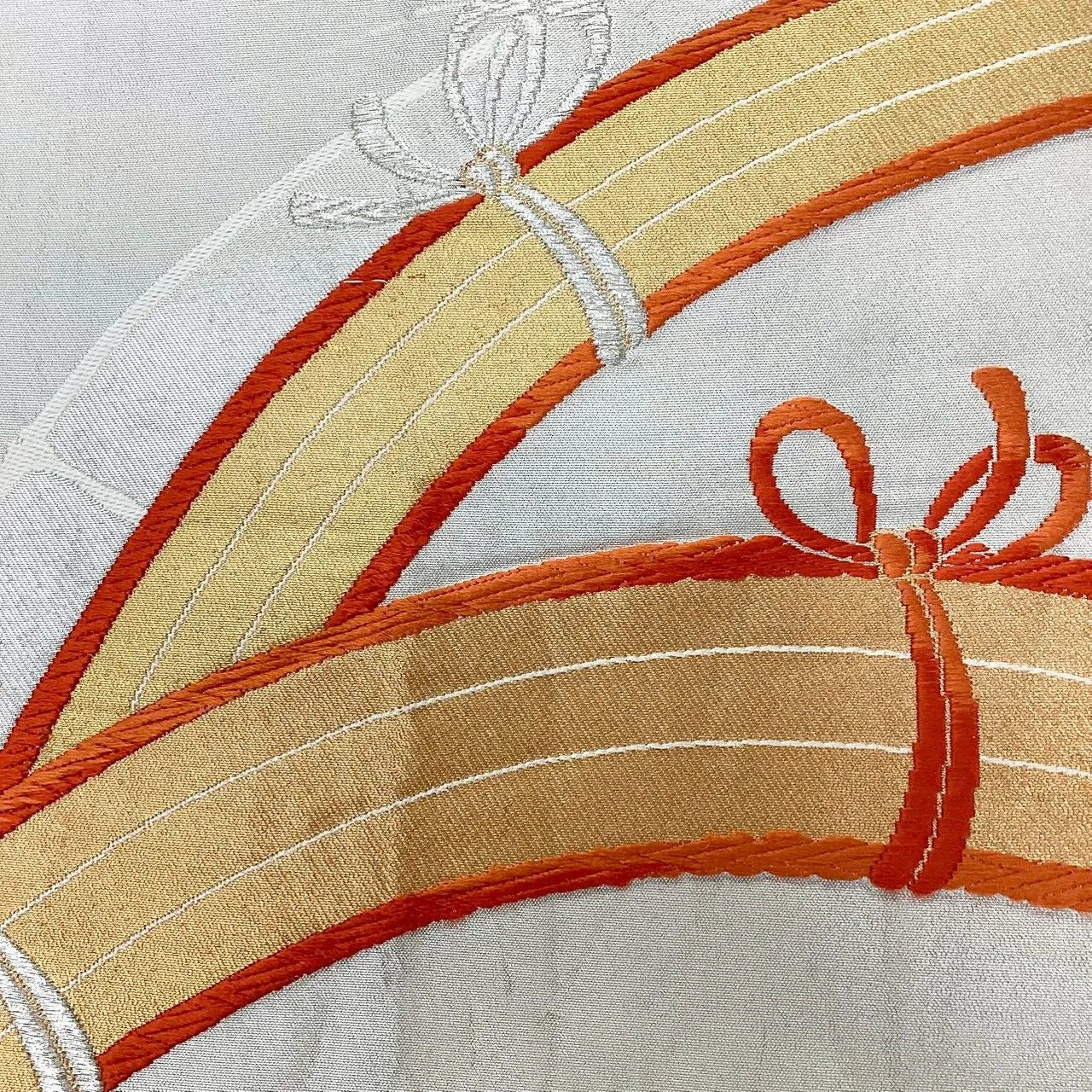 6201# Japanese Vintage Fukuro Obi Belt Kimono Fabric Silk Traditional Silver