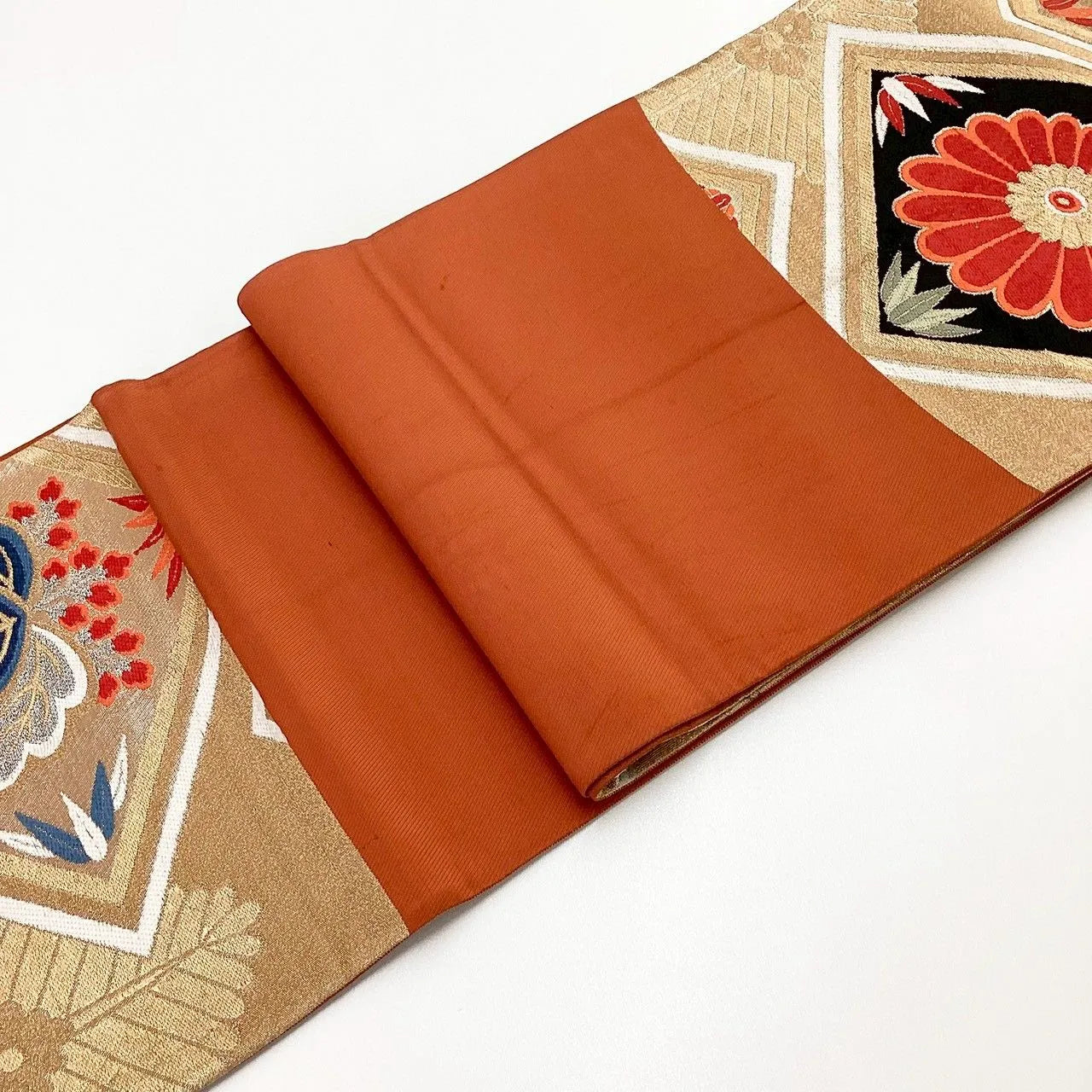 6203# Japanese Vintage Fukuro Obi Belt Kimono Fabric Silk Traditional