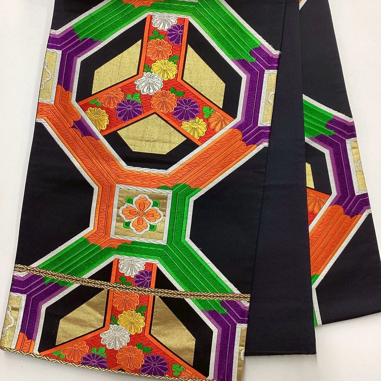 6210# Japanese Vintage Fukuro Obi Belt Kimono Fabric Silk Traditional Embroidery