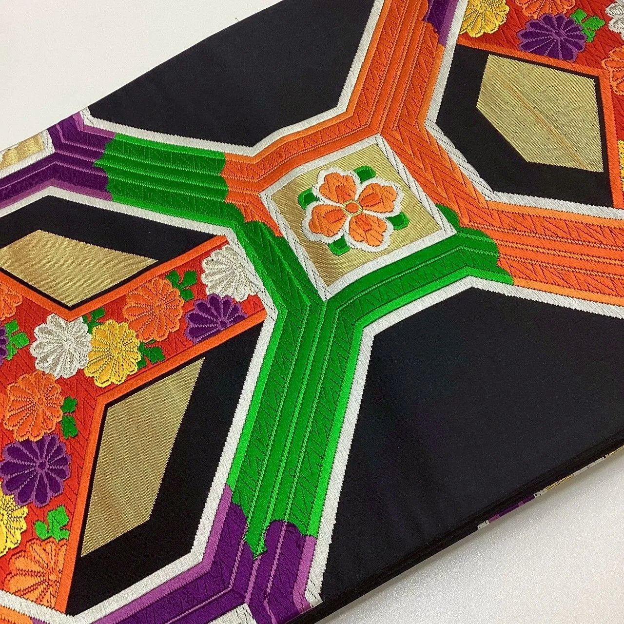 6210# Japanese Vintage Fukuro Obi Belt Kimono Fabric Silk Traditional Embroidery