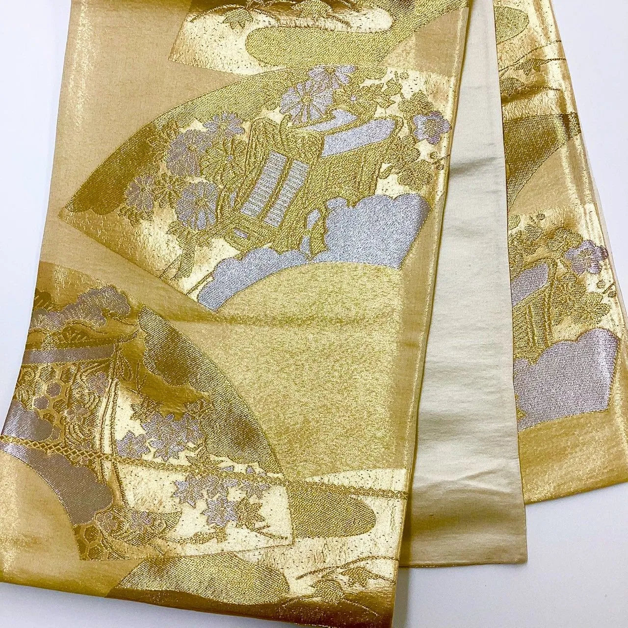 6211# Japanese Vintage Fukuro Obi Belt Kimono Fabric Silk Traditional Gold