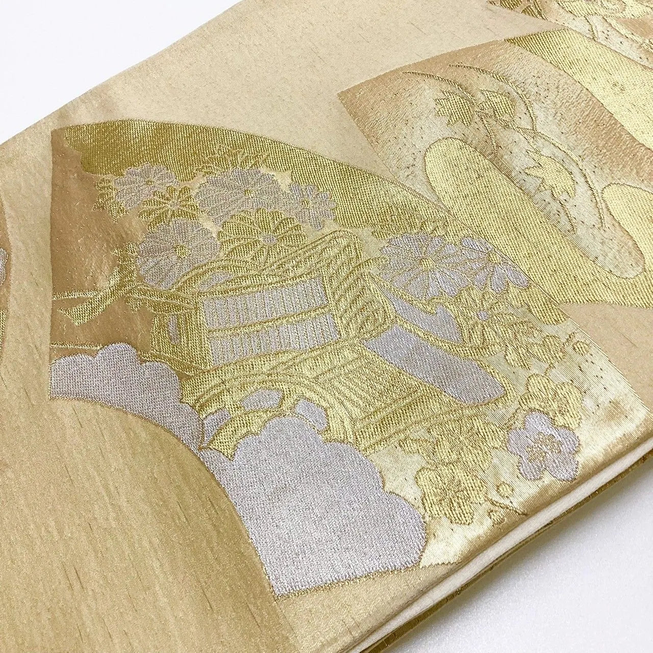 6211# Japanese Vintage Fukuro Obi Belt Kimono Fabric Silk Traditional Gold