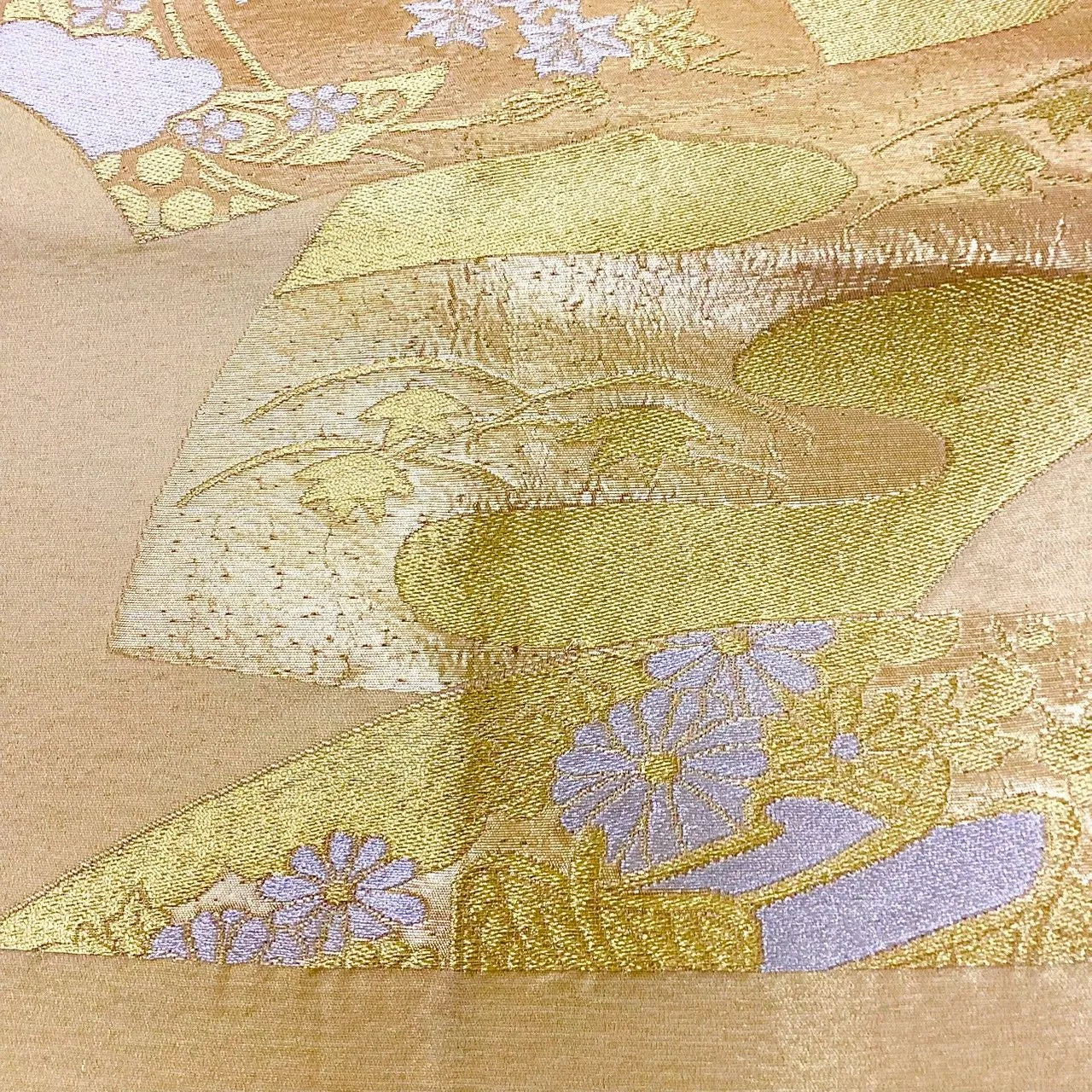 6211# Japanese Vintage Fukuro Obi Belt Kimono Fabric Silk Traditional Gold