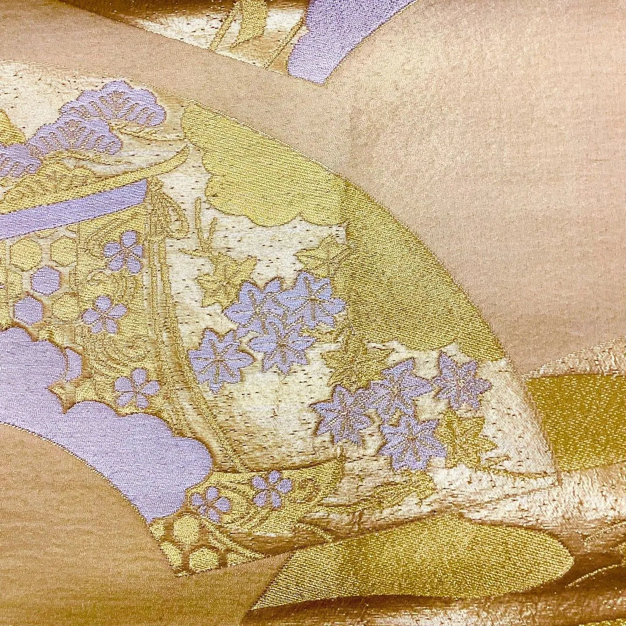 6211# Japanese Vintage Fukuro Obi Belt Kimono Fabric Silk Traditional Gold