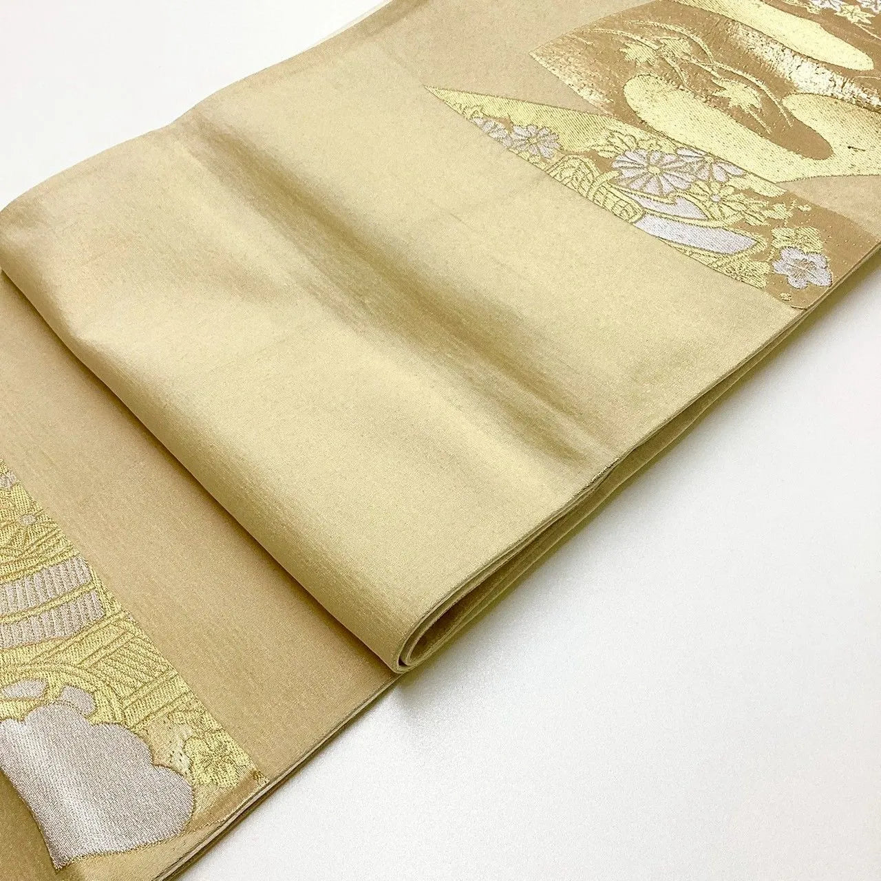 6211# Japanese Vintage Fukuro Obi Belt Kimono Fabric Silk Traditional Gold
