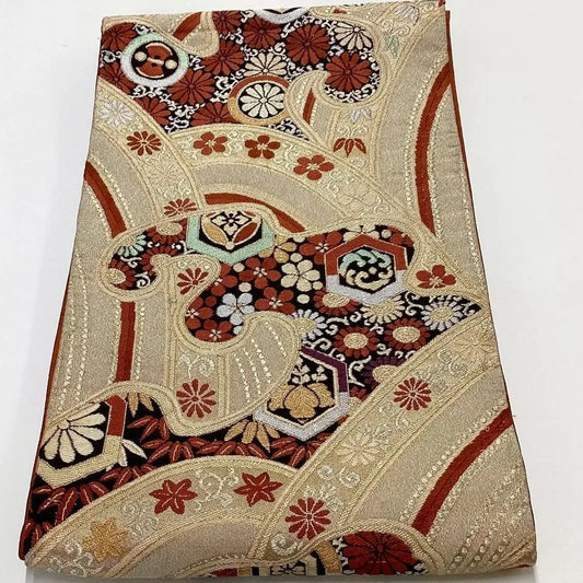 6200# Japanese Vintage Fukuro Obi Belt Kimono Fabric Silk Traditional Untailored