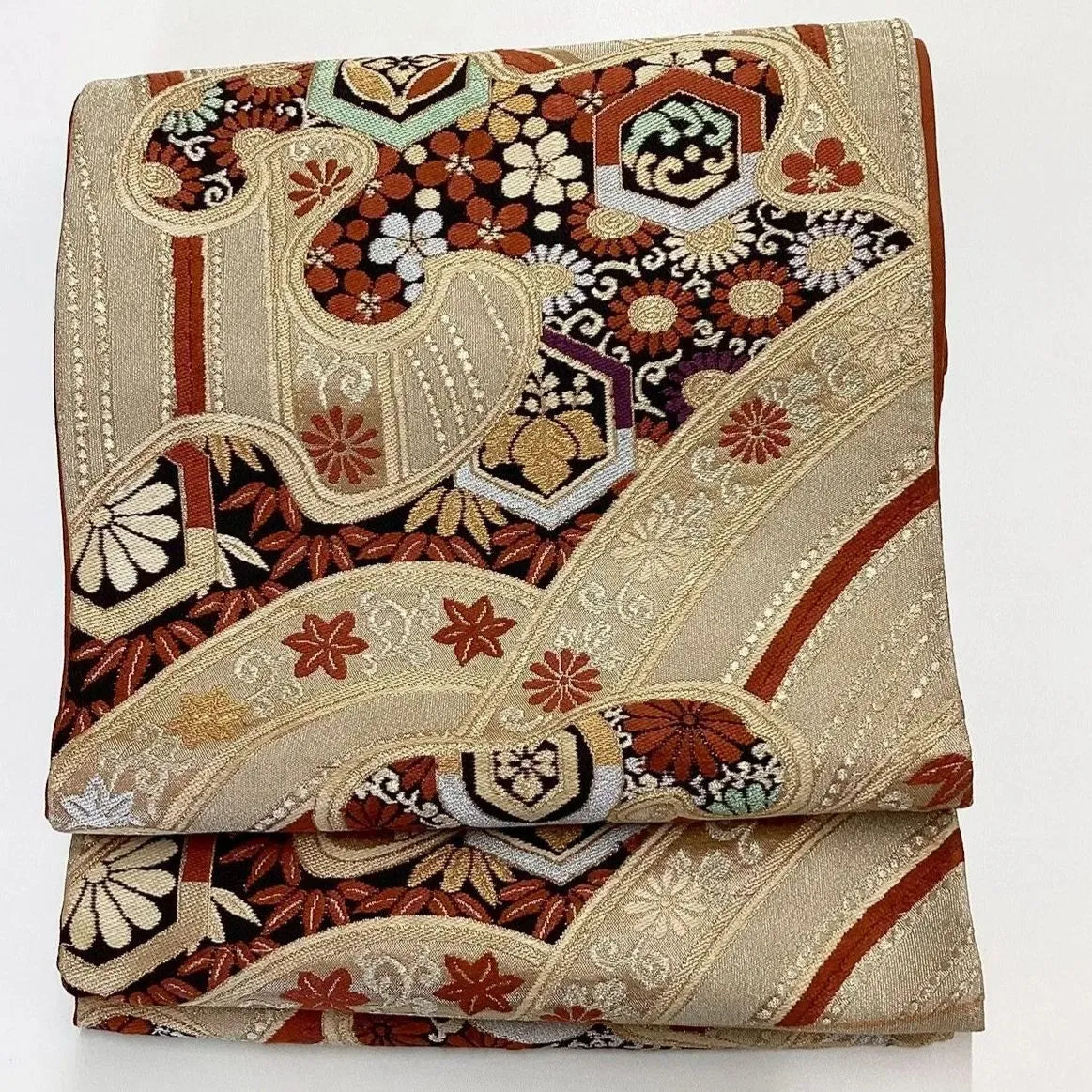 6200# Japanese Vintage Fukuro Obi Belt Kimono Fabric Silk Traditional Untailored