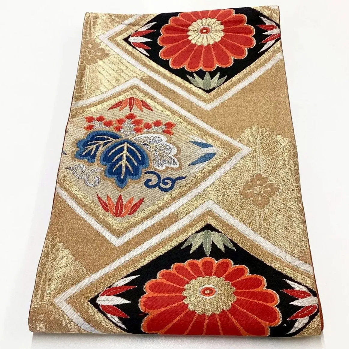 6203# Japanese Vintage Fukuro Obi Belt Kimono Fabric Silk Traditional