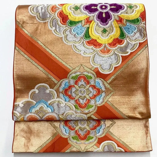 6204# Japanese Vintage Fukuro Obi Belt Kimono Fabric Silk Traditional
