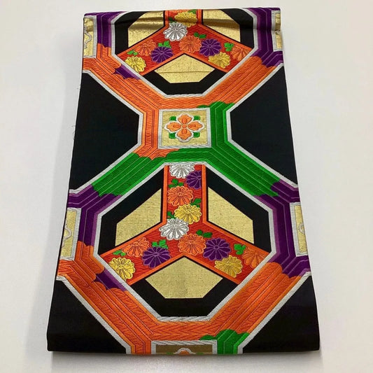 6210# Japanese Vintage Fukuro Obi Belt Kimono Fabric Silk Traditional Embroidery