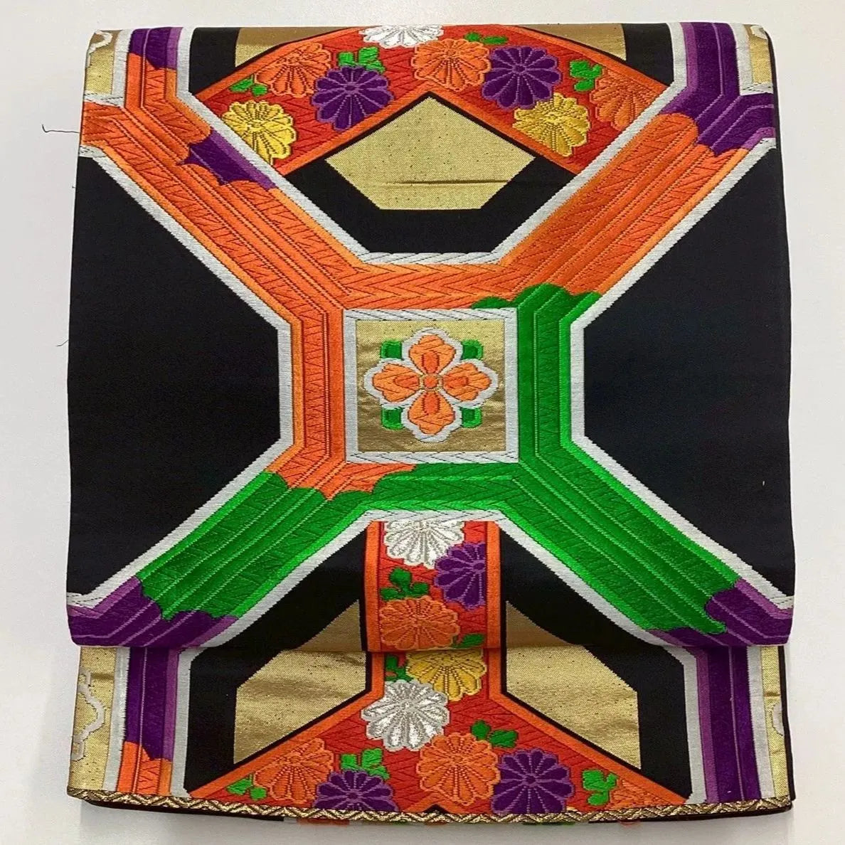 6210# Japanese Vintage Fukuro Obi Belt Kimono Fabric Silk Traditional Embroidery