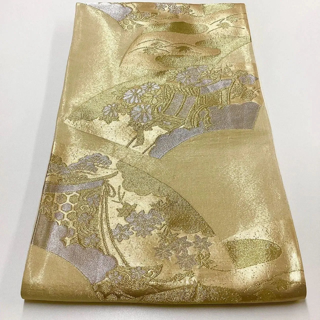 6211# Japanese Vintage Fukuro Obi Belt Kimono Fabric Silk Traditional Gold
