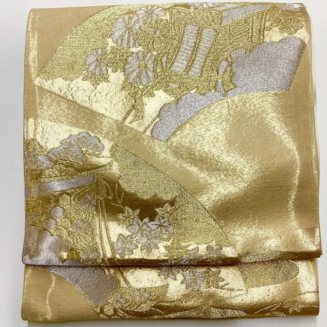 6211# Japanese Vintage Fukuro Obi Belt Kimono Fabric Silk Traditional Gold