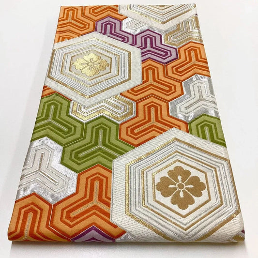 6217# Japanese Vintage Fukuro Obi Belt Kimono Fabric Silk Traditional Embroidery