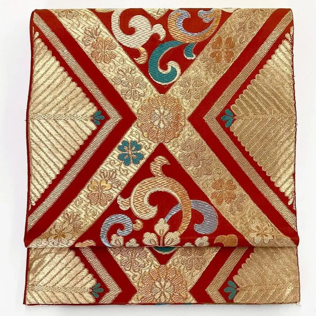 6230# Japanese Vintage Fukuro Obi Belt Kimono Fabric Silk Traditional 　