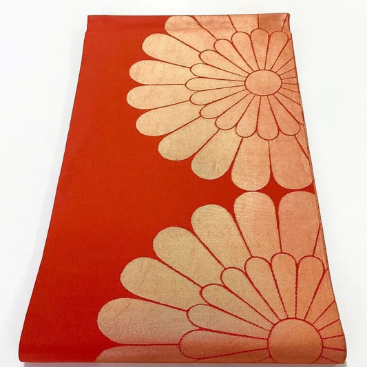 6236# Japanese Vintage Fukuro Obi Belt Kimono Fabric Silk Traditional Red