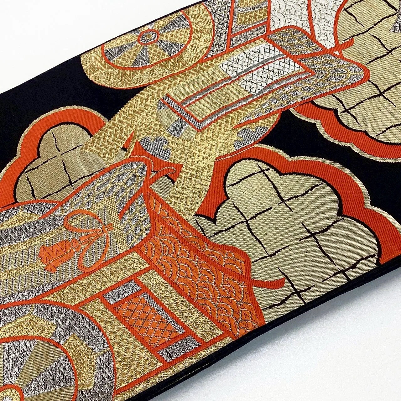 6241# Japanese Vintage Fukuro Obi Belt Kimono Fabric Silk Traditional Black