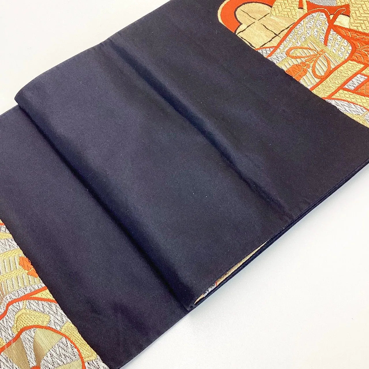 6241# Japanese Vintage Fukuro Obi Belt Kimono Fabric Silk Traditional Black