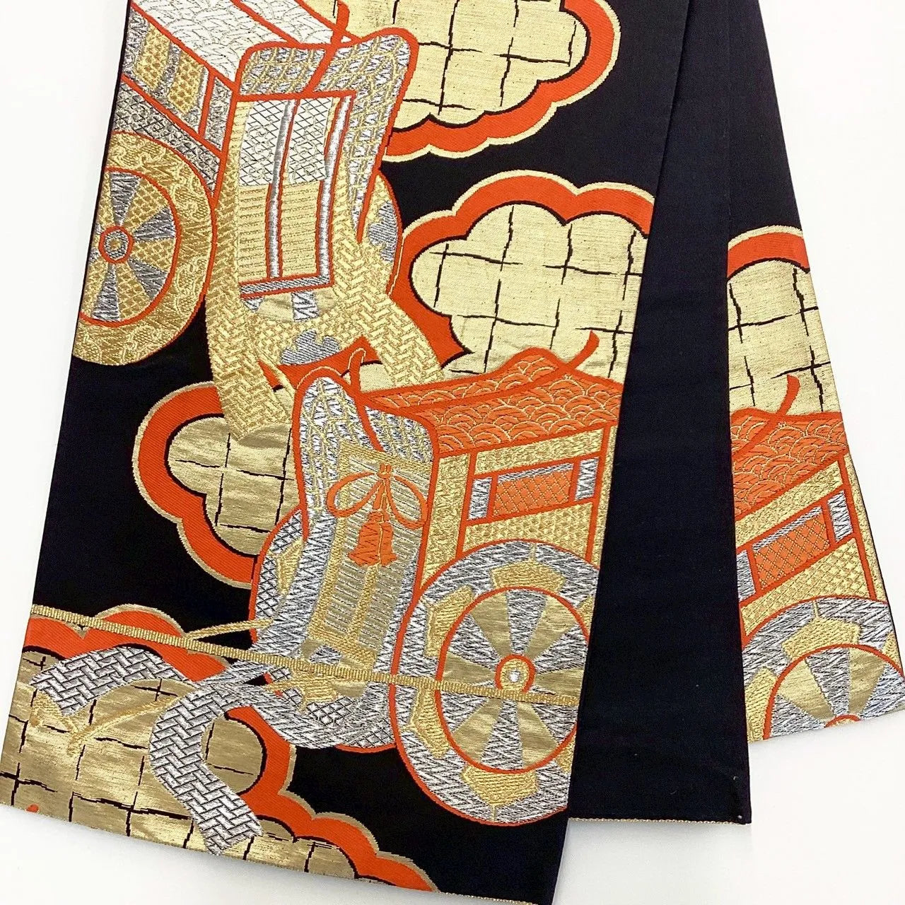 6241# Japanese Vintage Fukuro Obi Belt Kimono Fabric Silk Traditional Black