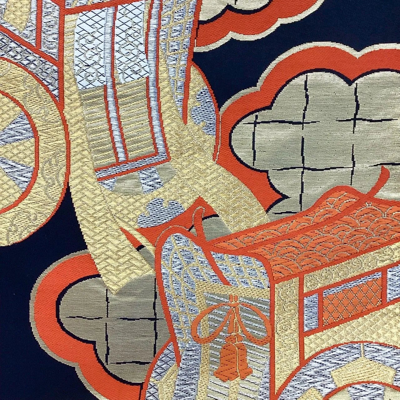 6241# Japanese Vintage Fukuro Obi Belt Kimono Fabric Silk Traditional Black