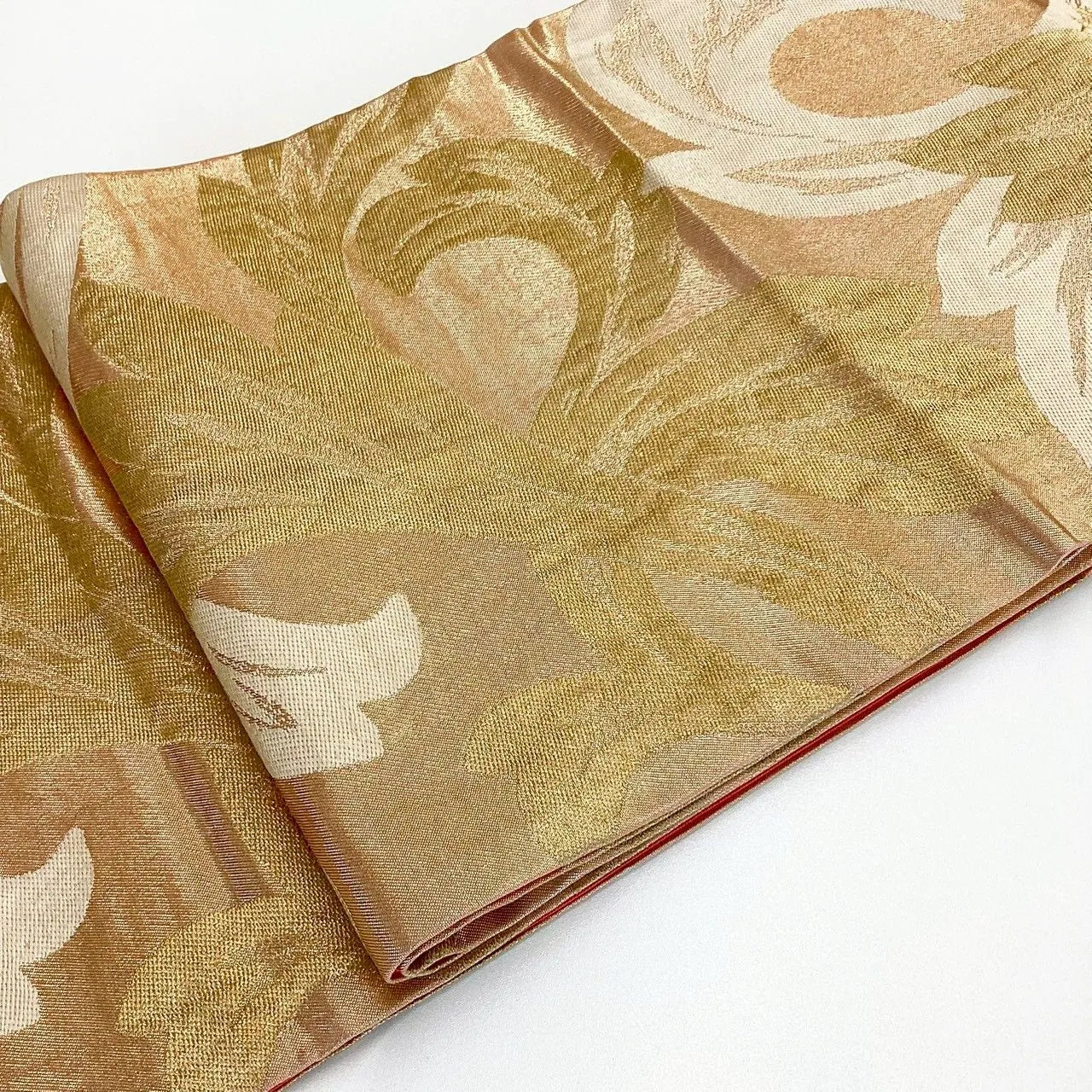6245# Japanese Vintage Fukuro Obi Belt Kimono Fabric Silk Traditional Gold