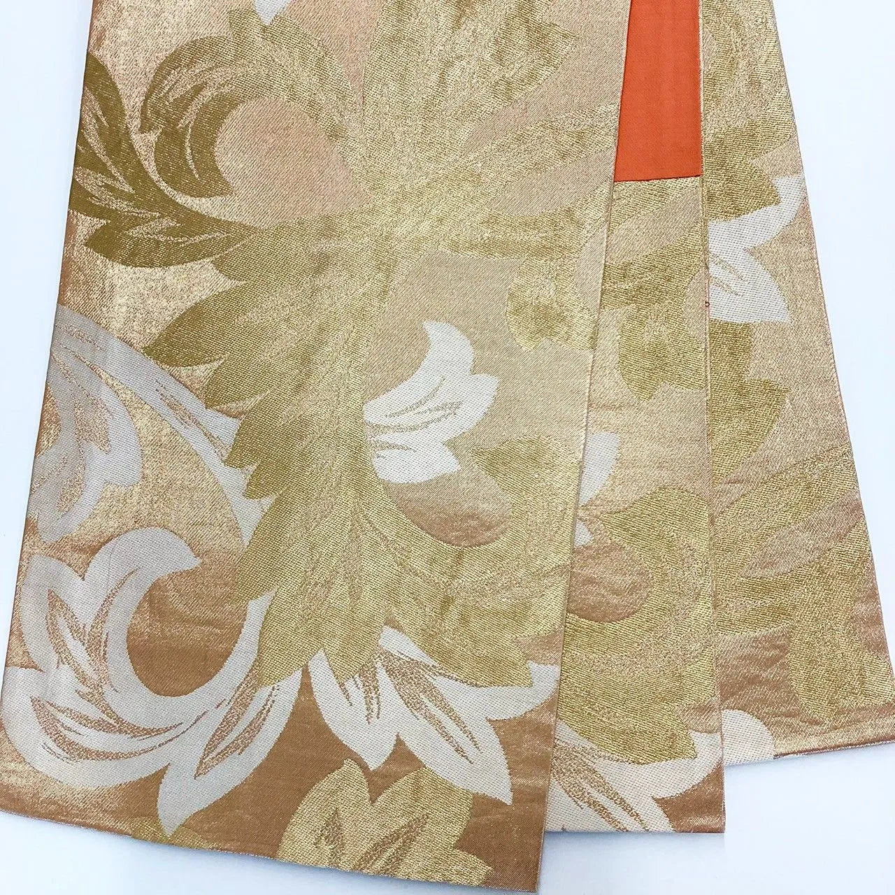 6245# Japanese Vintage Fukuro Obi Belt Kimono Fabric Silk Traditional Gold