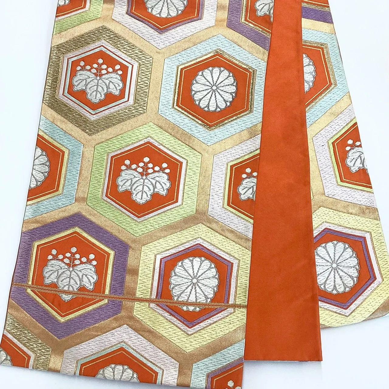 6247# Japanese Vintage Fukuro Obi Belt Kimono Fabric Silk Traditional Embroidery